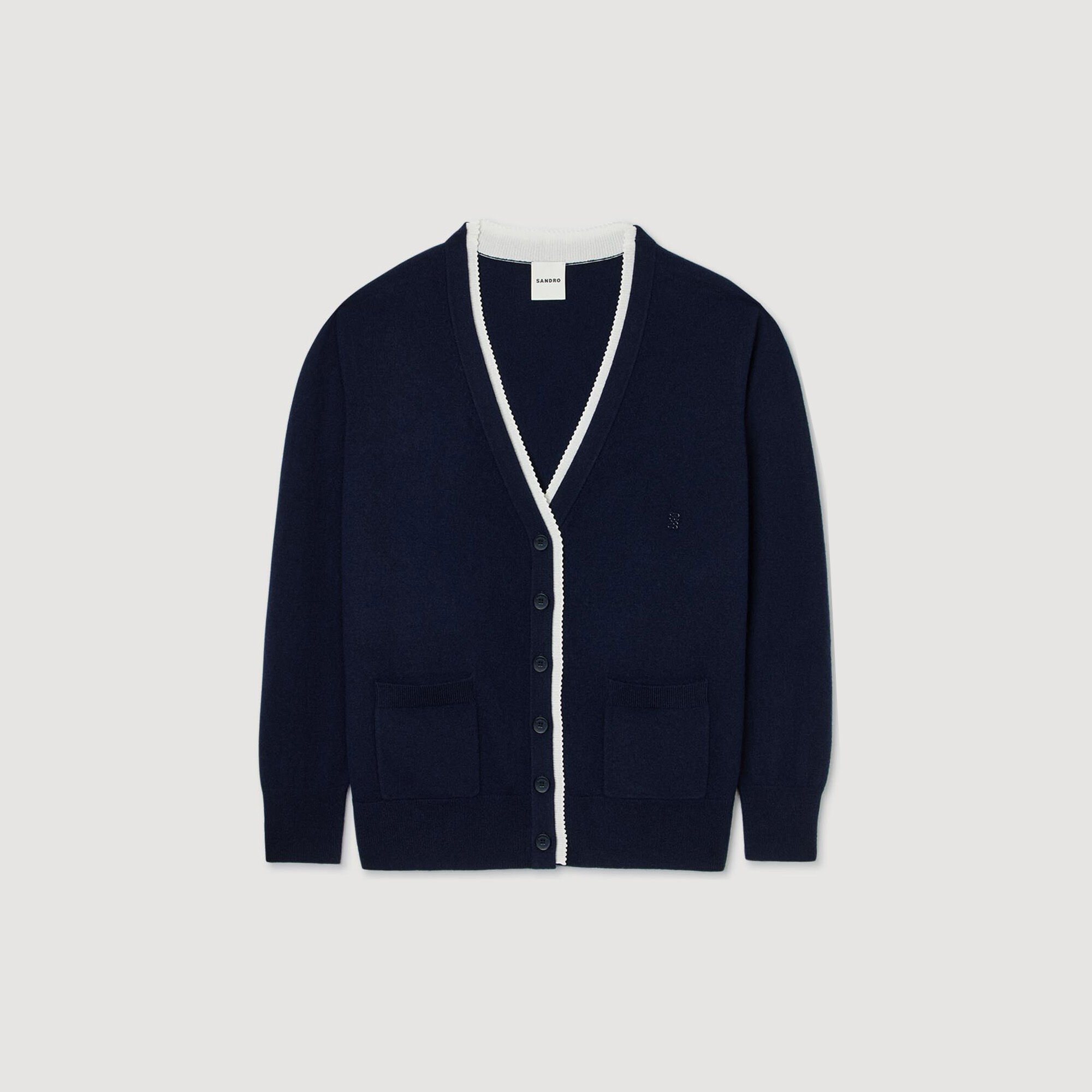 Long two-tone cardigan in Navy Blue for Women | Sandro Paris