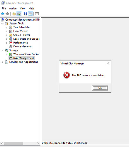 Win Svr 2022: can't open Virtual Disk Mgr, 