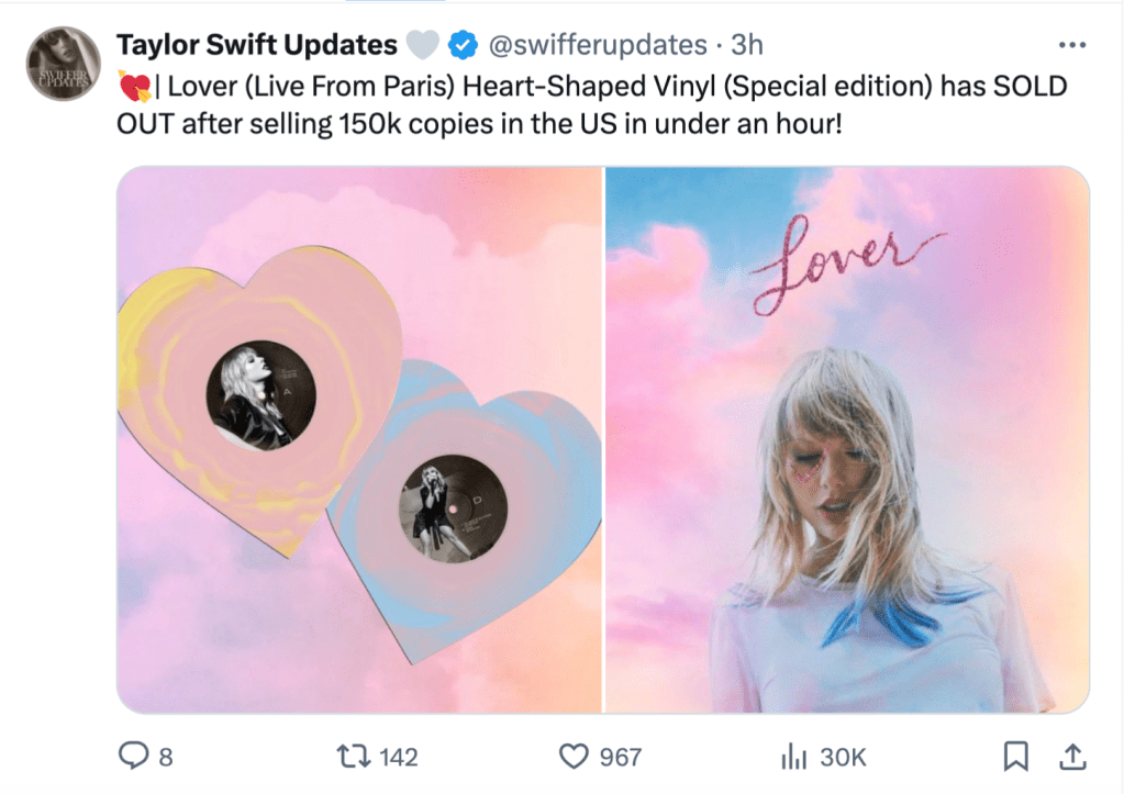 Taylor Swift's Rare 'Lover Live From Paris' Sells Out New Vinyl