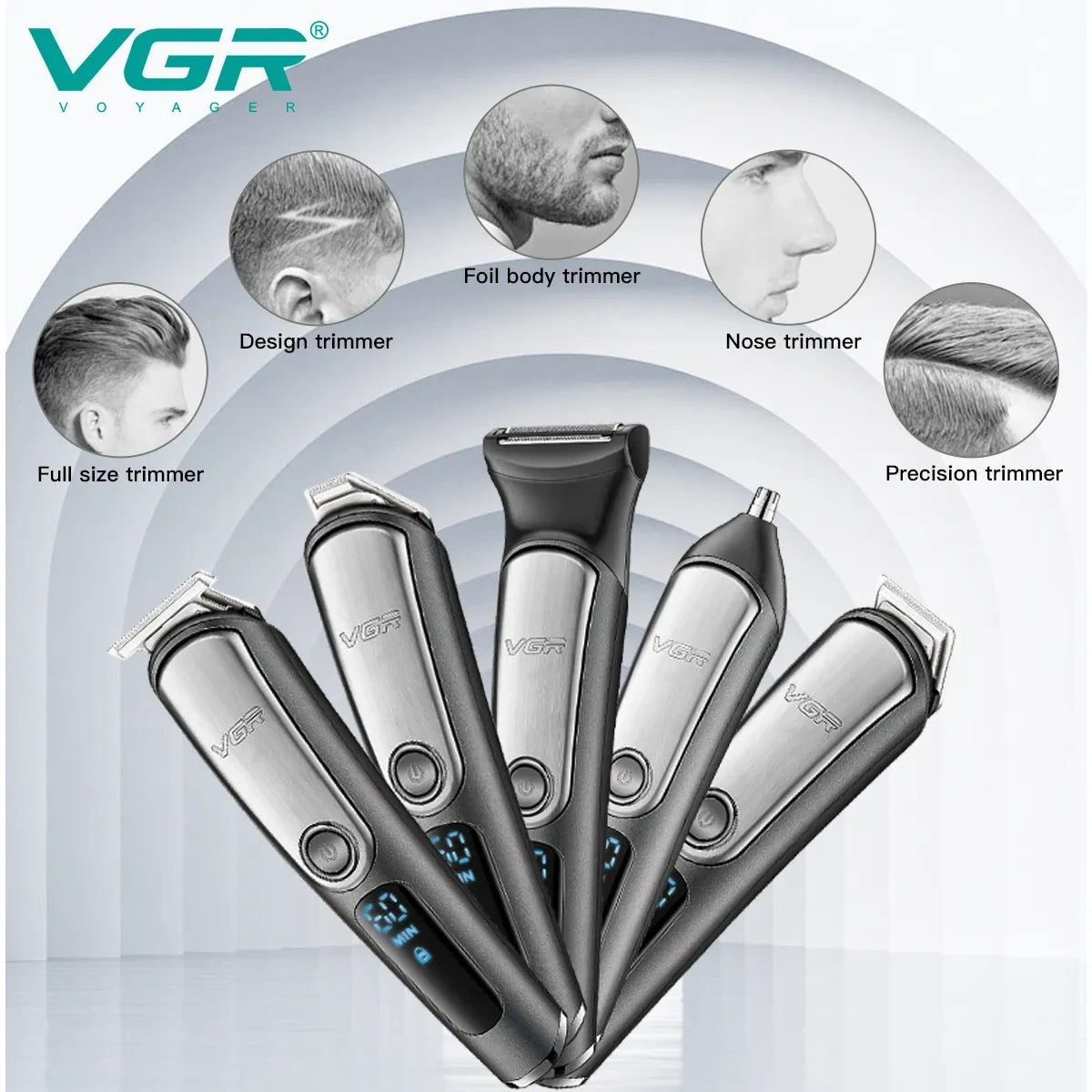 VGR V-105 Professional 5-in-1 Grooming Kit for Men with Led Display, 6