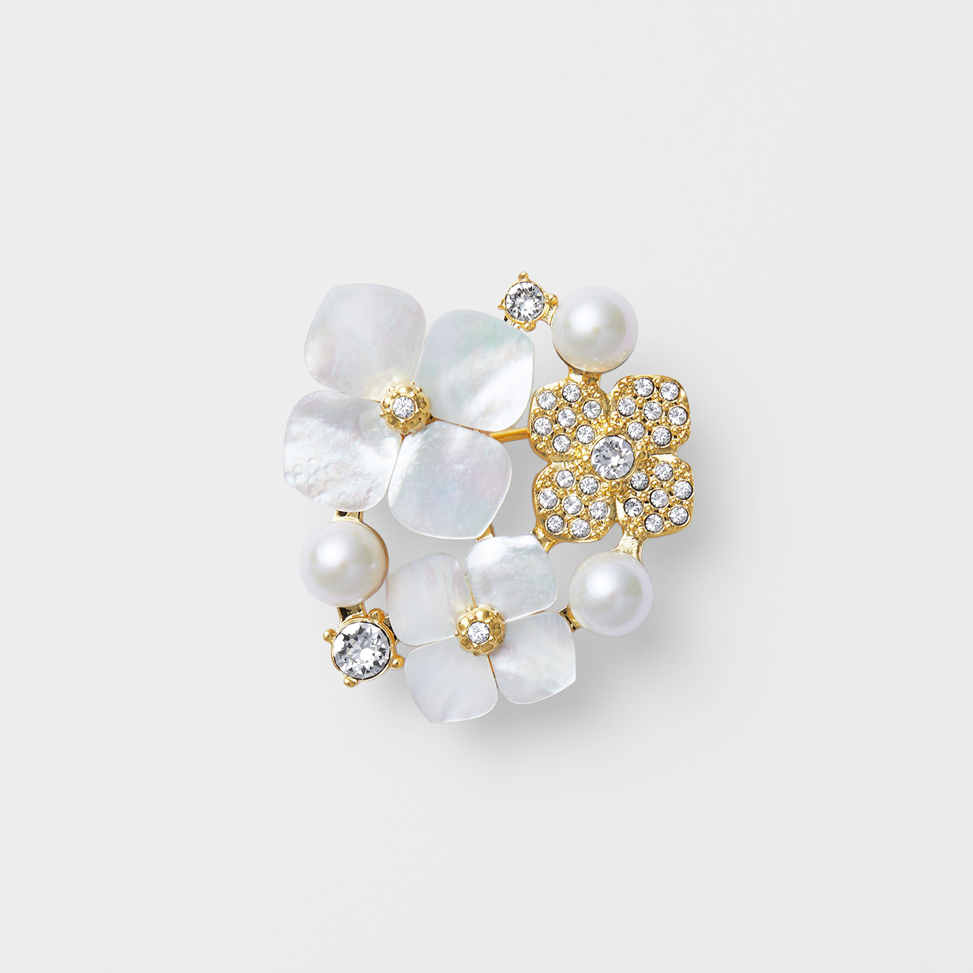 VBMV3071__DT 淡水パール シェルフラワー ブローチ｜ブローチ｜ヴァン