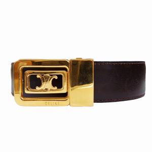 ヴィンテージ ベルト バックル レザー 馬車ロゴ ゴールド金具 75 濃茶