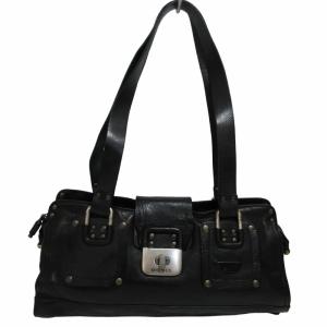 Y2K レザートートバッグ ハンドバッグ 肩掛け イタリア製 ロゴ金具 黒