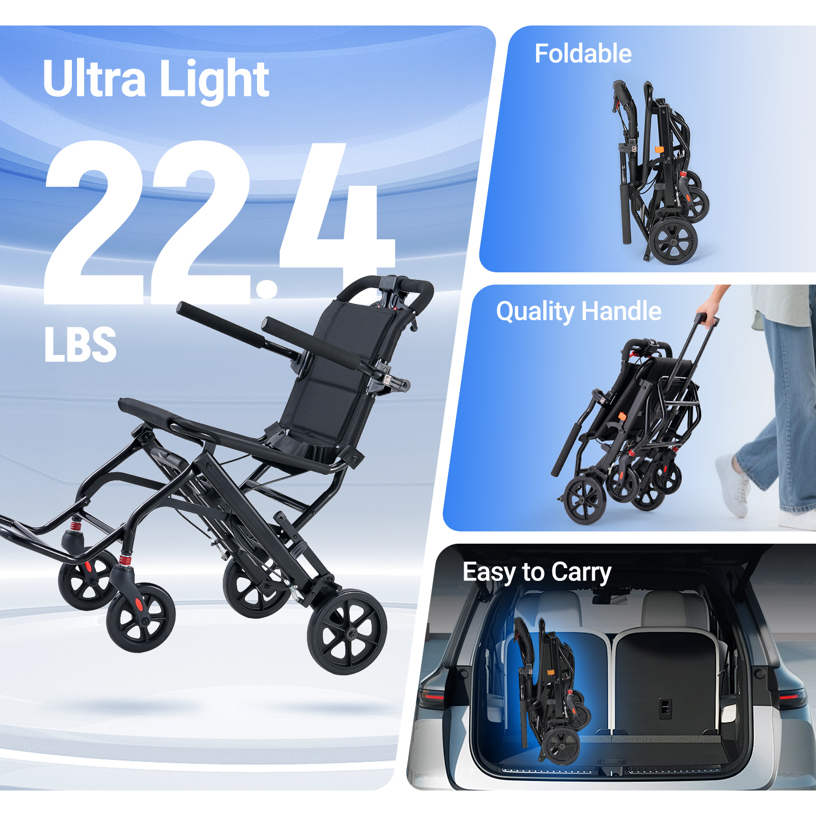 Verpal Ultra Lightweight Transport Wheelchair for Adults with
