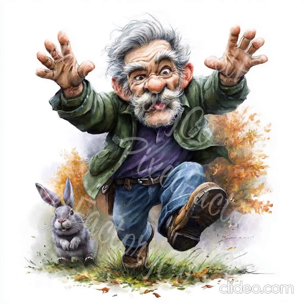 水彩画ハンターおじいちゃんクリップアート：面白い老人のイラスト