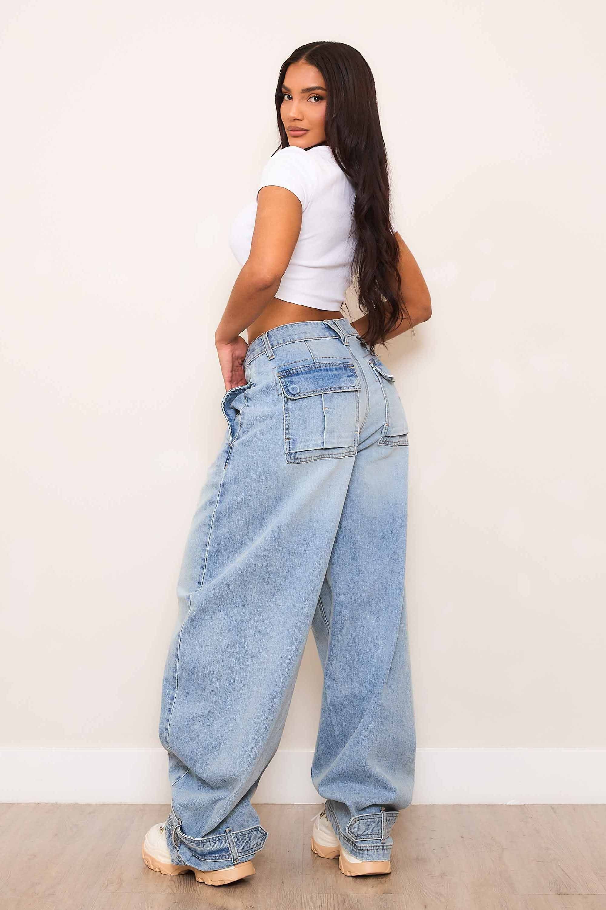 XPT471] Buckled Opening Barrel Baggy Jeans – Vibrant miu