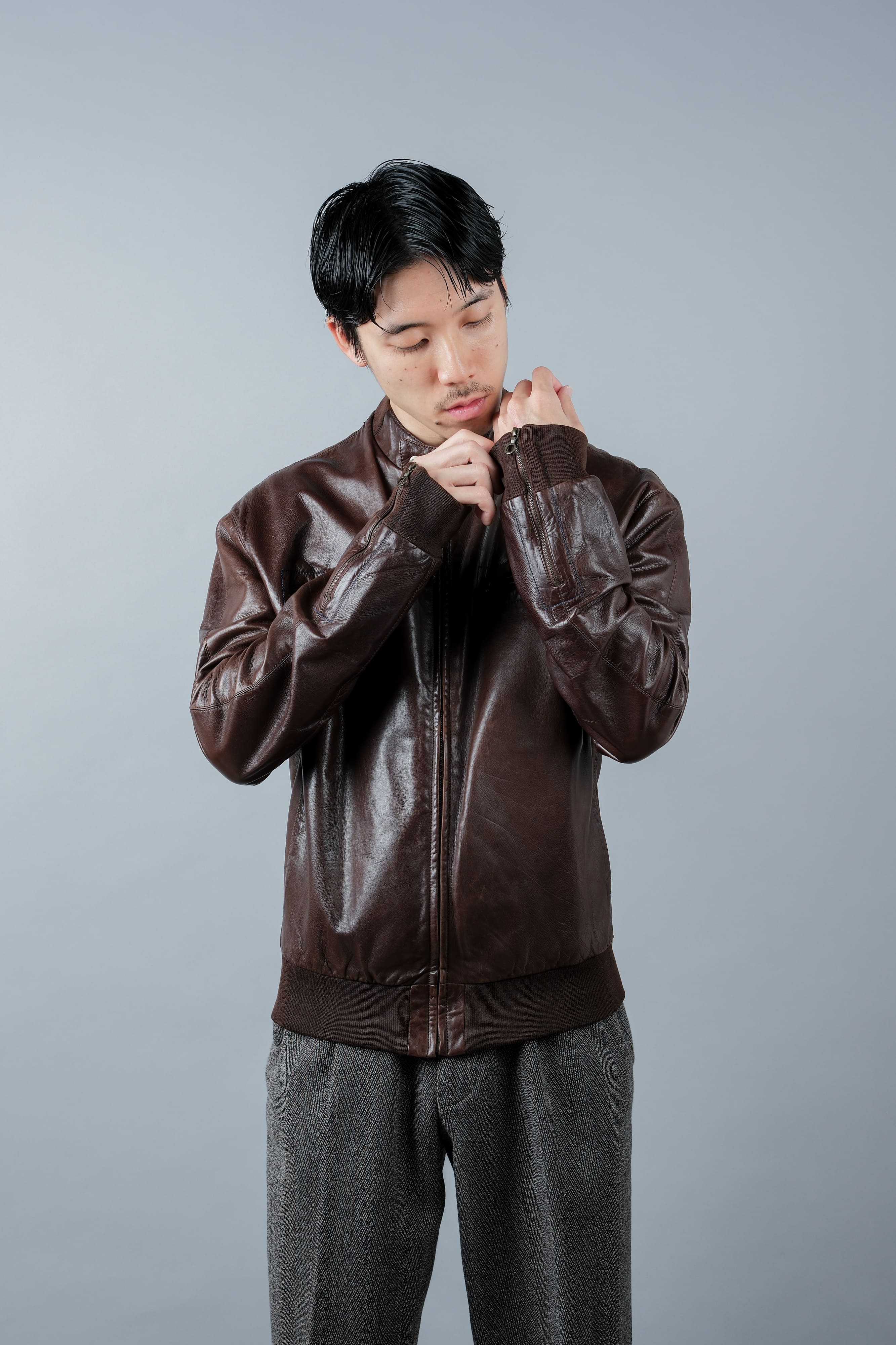 90's】Old SERAPHIN Zip Up Lambskin Leather Blouson Size.50