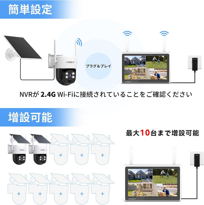 VORGUT 防犯カメラ 屋外 ソーラー 2台セット モニター付き(400万画素
