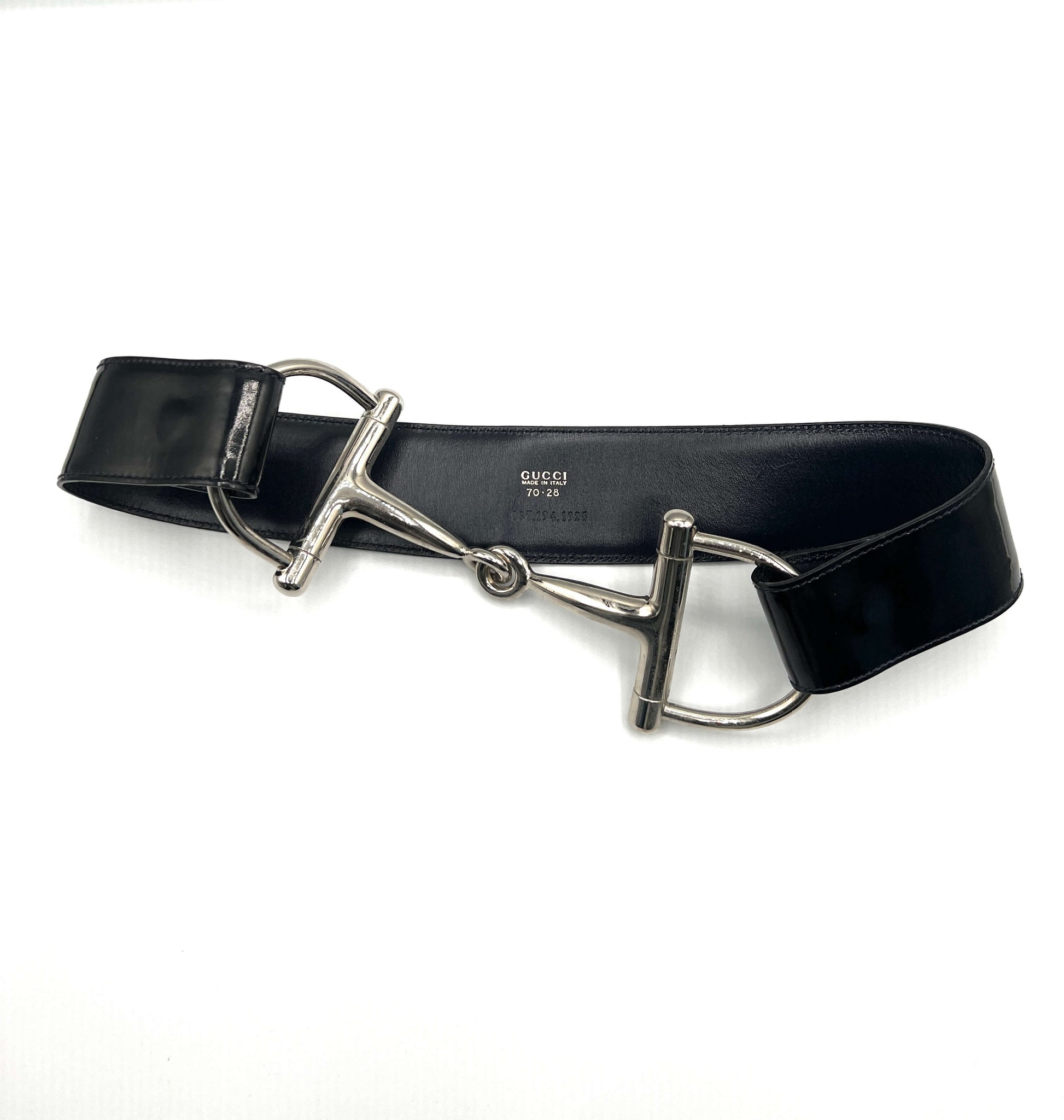 Gucci x Tom Ford Black Patent Leather Belt with Silver Horsebit