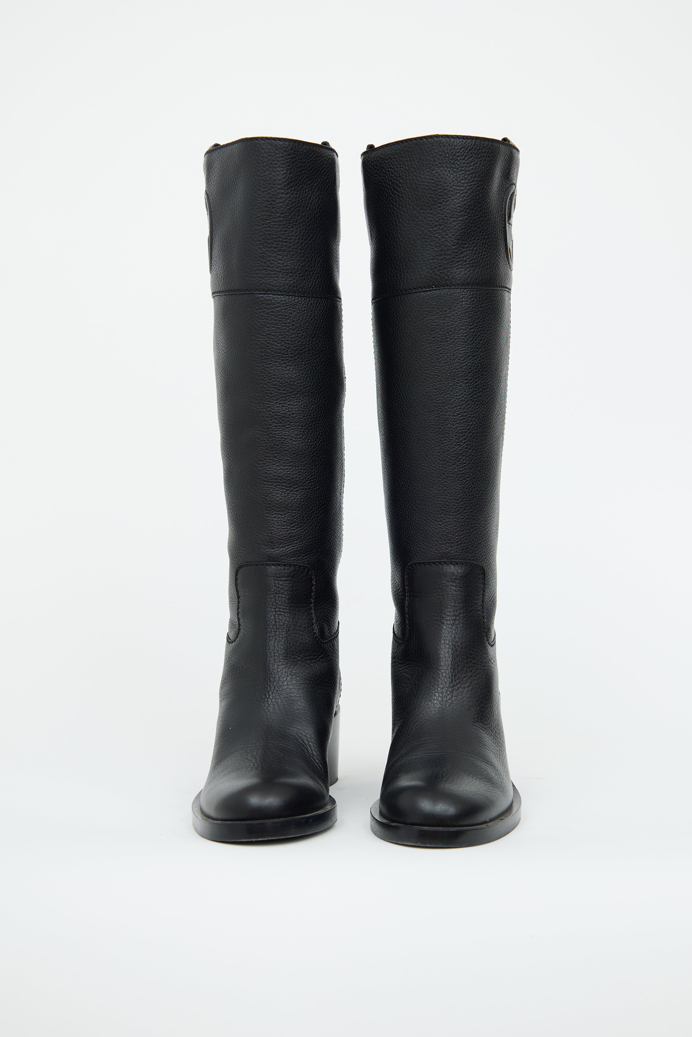 Gucci // Black Tall Grain Leather GG Logo Boot – VSP Consignment