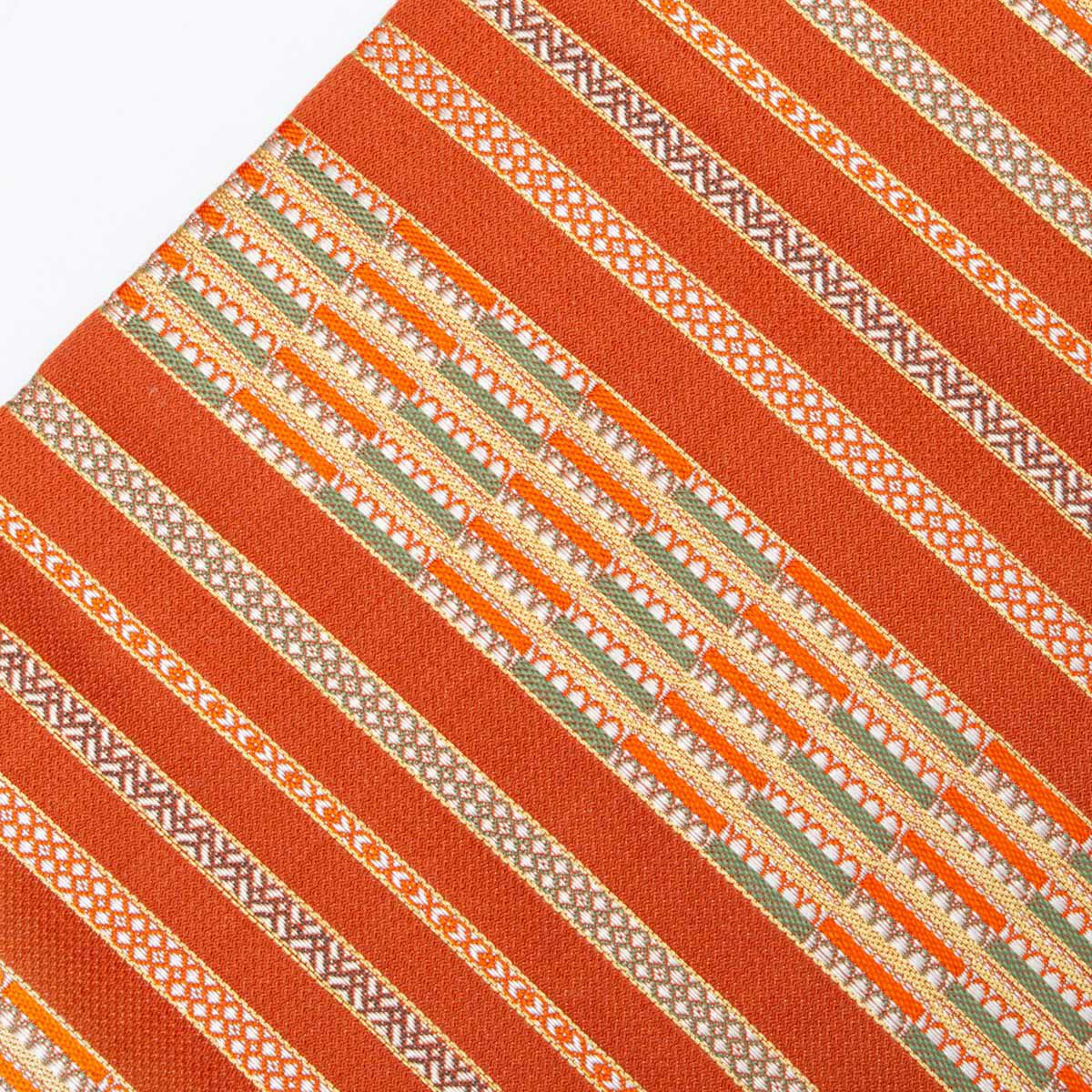 名古屋帯 幾何学縞 橙色 九寸 正絹 リサイクル 18 | WAnocoto【公式