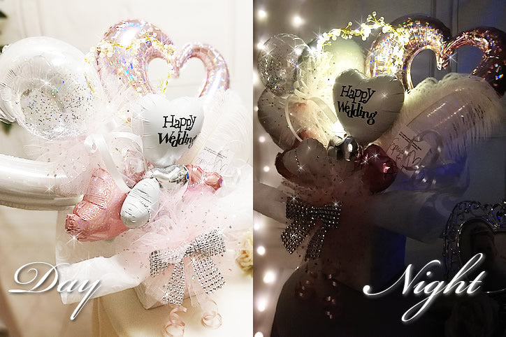 パステルピンクのバルーンをLEDライトで照らして - 【キラキラ卓上