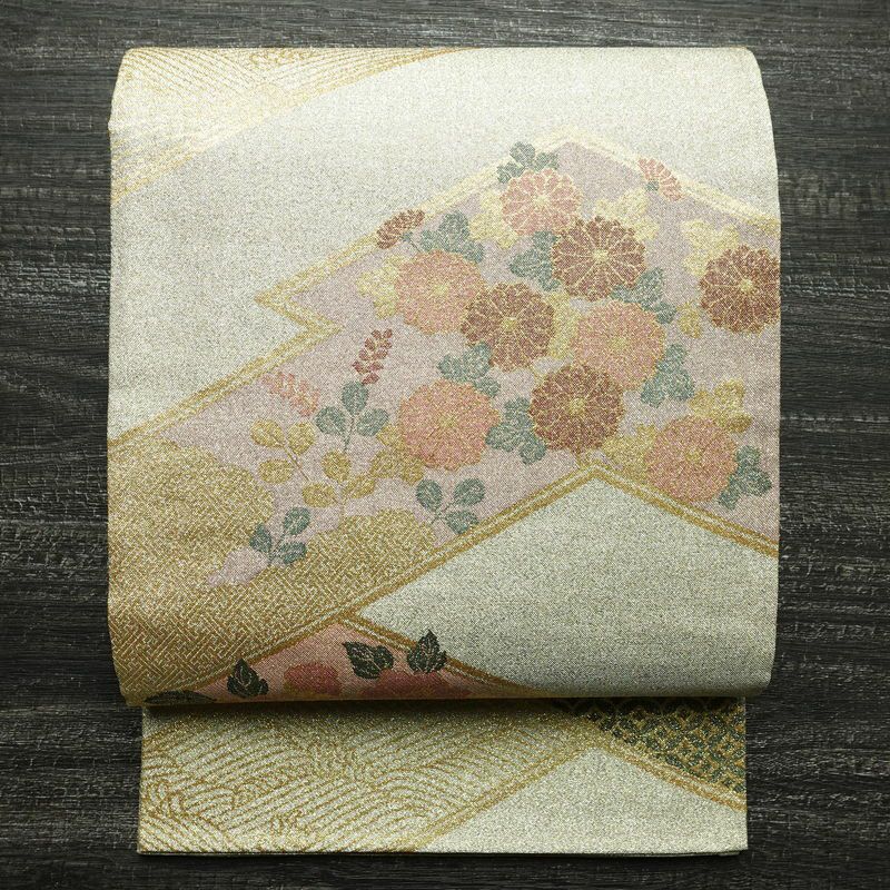 袋帯 本金二重箔 扇面花鳥 文六通柄 良品 フォーマル用 正絹 古典柄 箔