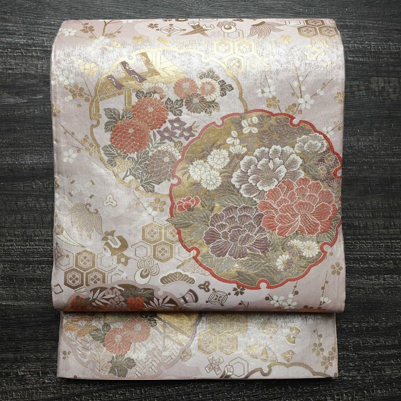 袋帯 六通柄 フォーマル用 正絹 菊 花柄 箔 帯 青・紺 | 六通柄 古着