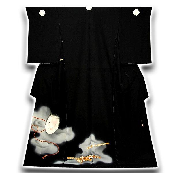 皇室献上作家-熊谷慶雲」 幽玄 能面柄にボカシ 浜ちりめん 最高級 黒留袖