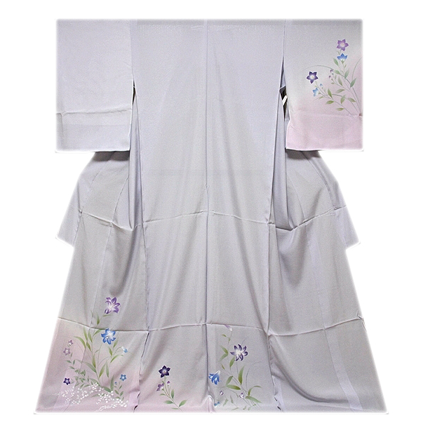 美しいボカシ染め 百合に桔梗 花模様 高級ちりめん生地使用 夏物 絽