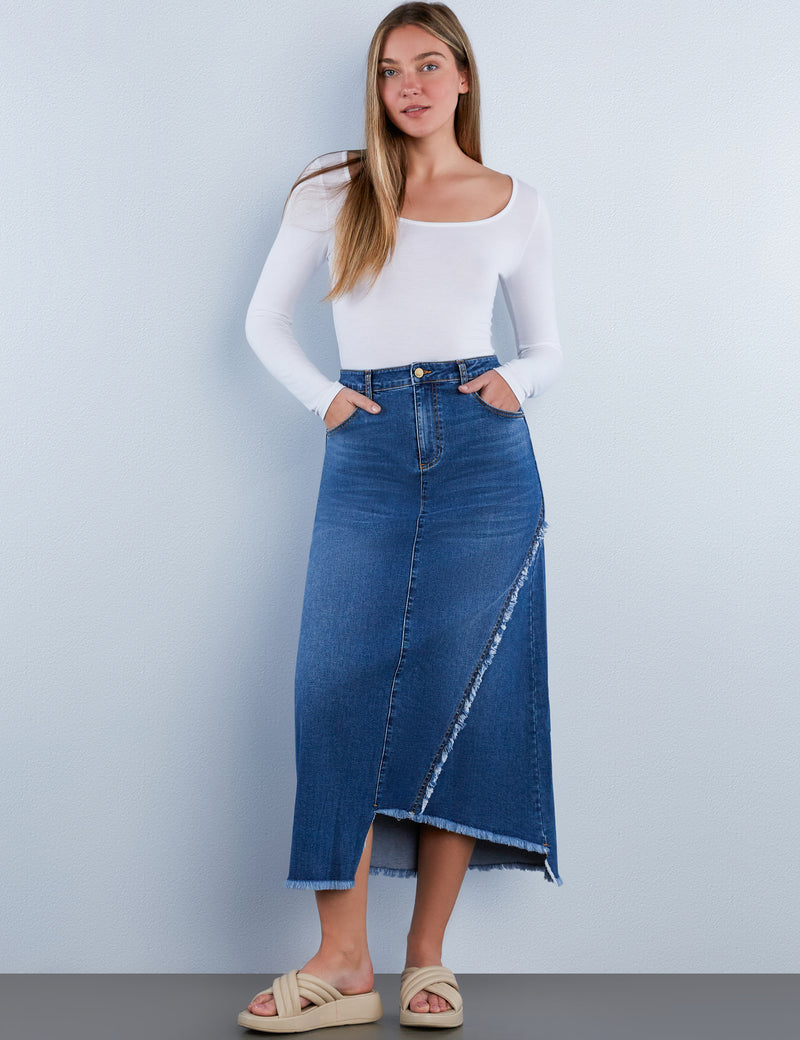 Women's Two Step Denim Maxi Skirt – Wash Lab – washlabshop