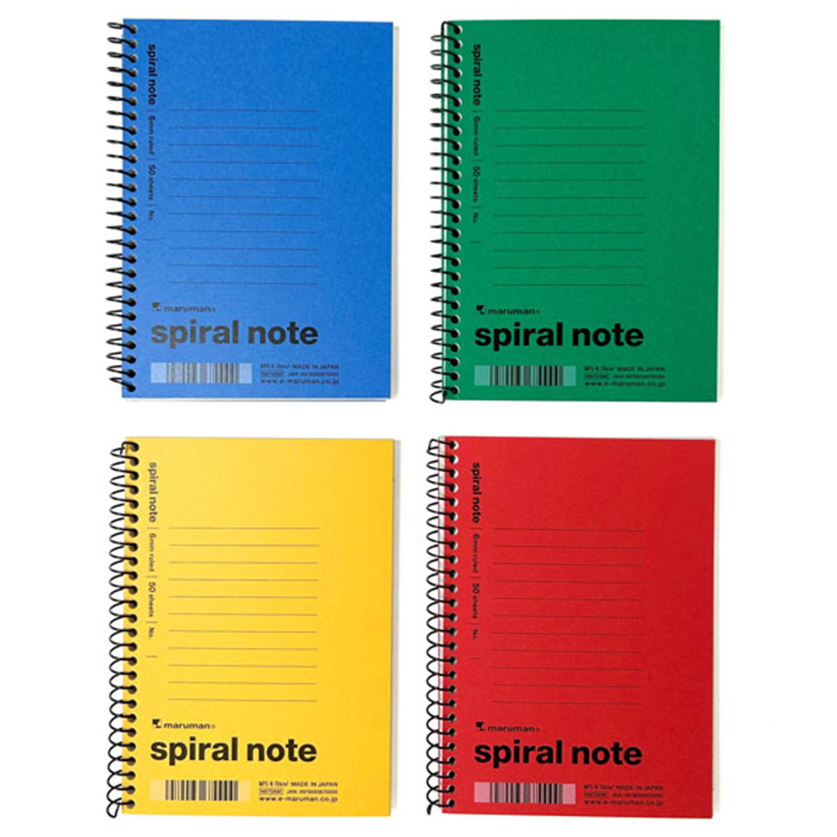 A6スパイラルノート 6mm罫線 4色ミックス 341371