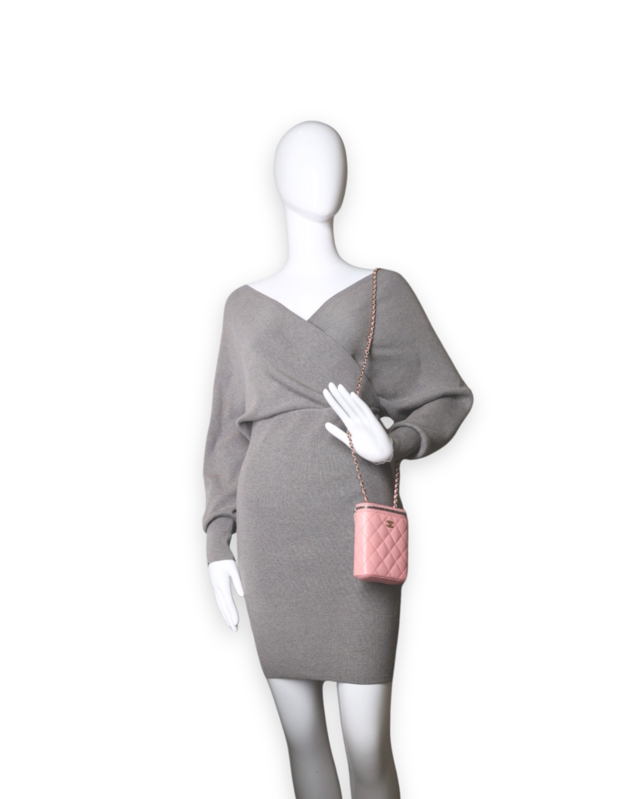 Chanel - Sakura Pink Caviar Vertical Vanity Bag with Chain - Watch