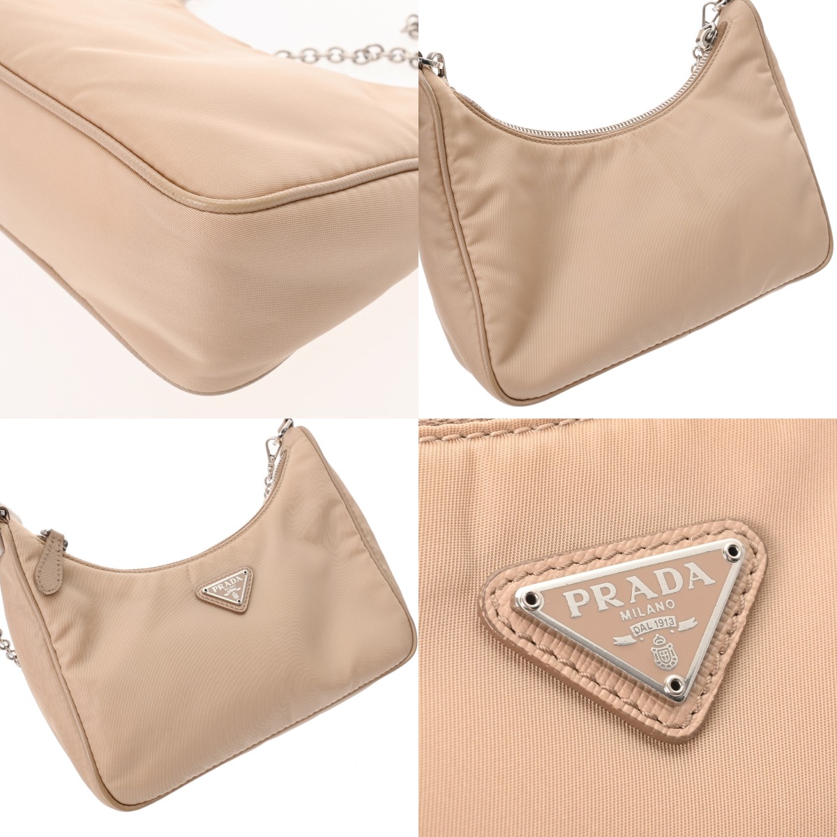 プラダ Re-Editionショルダーバッグ ベージュ/シルバー金具 1BH204