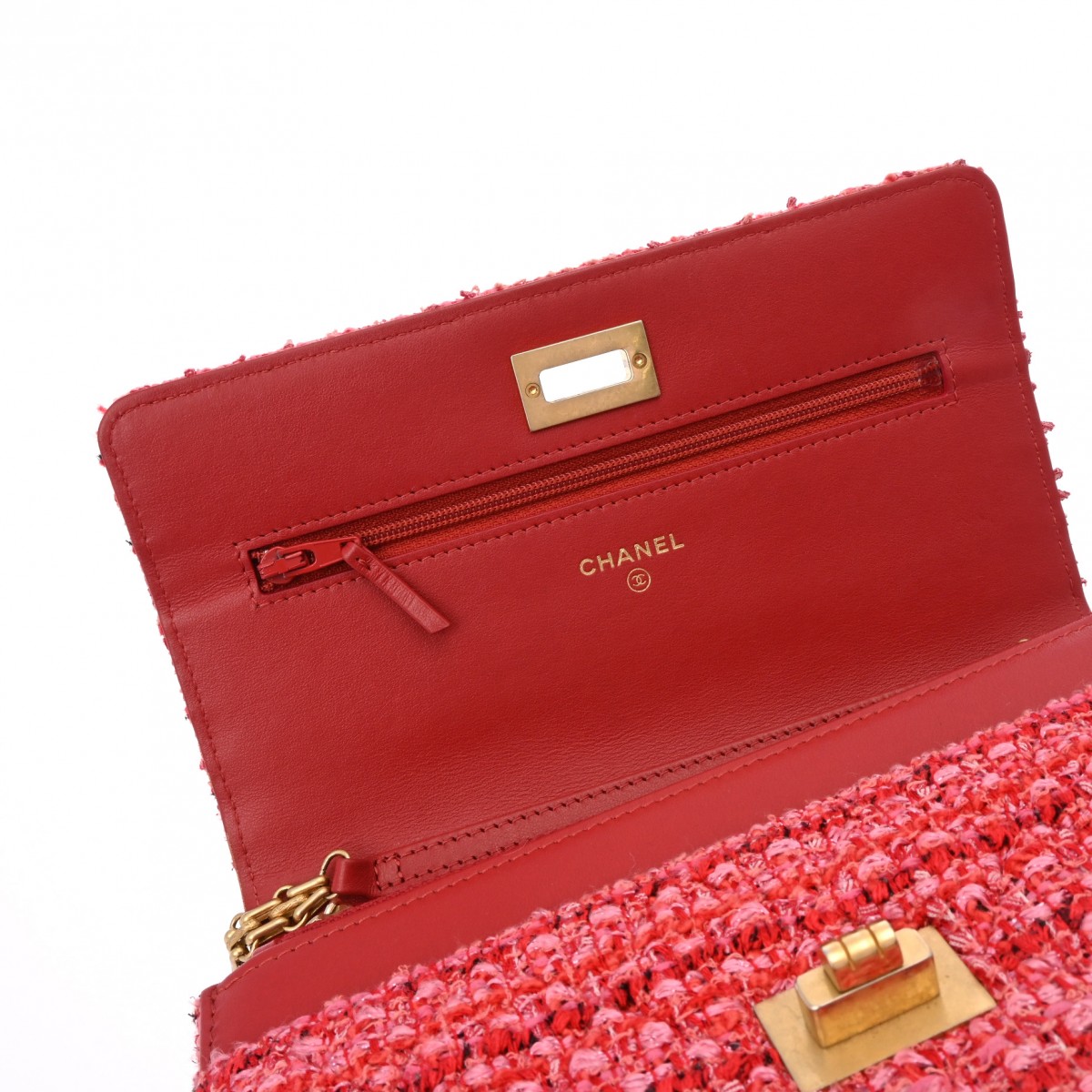 シャネル 2.55チェーンウォレット レッド ツイード レディース バッグ
