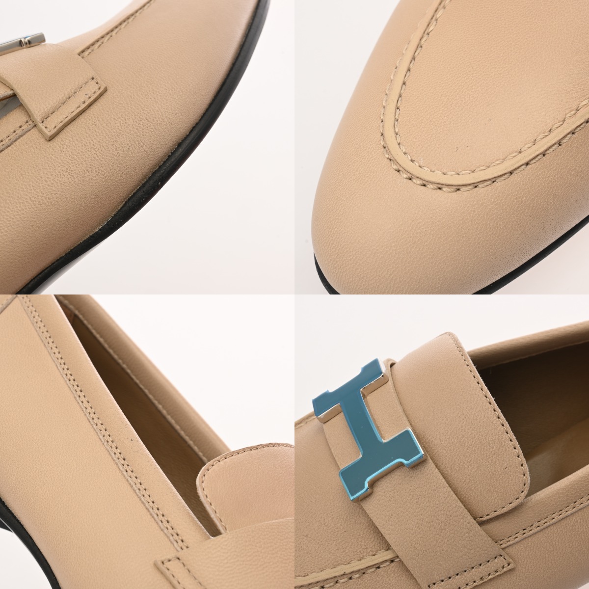 エルメス モカシン パリ 36.5(23.5cm) ベージュ/シルバー金具 カーフ