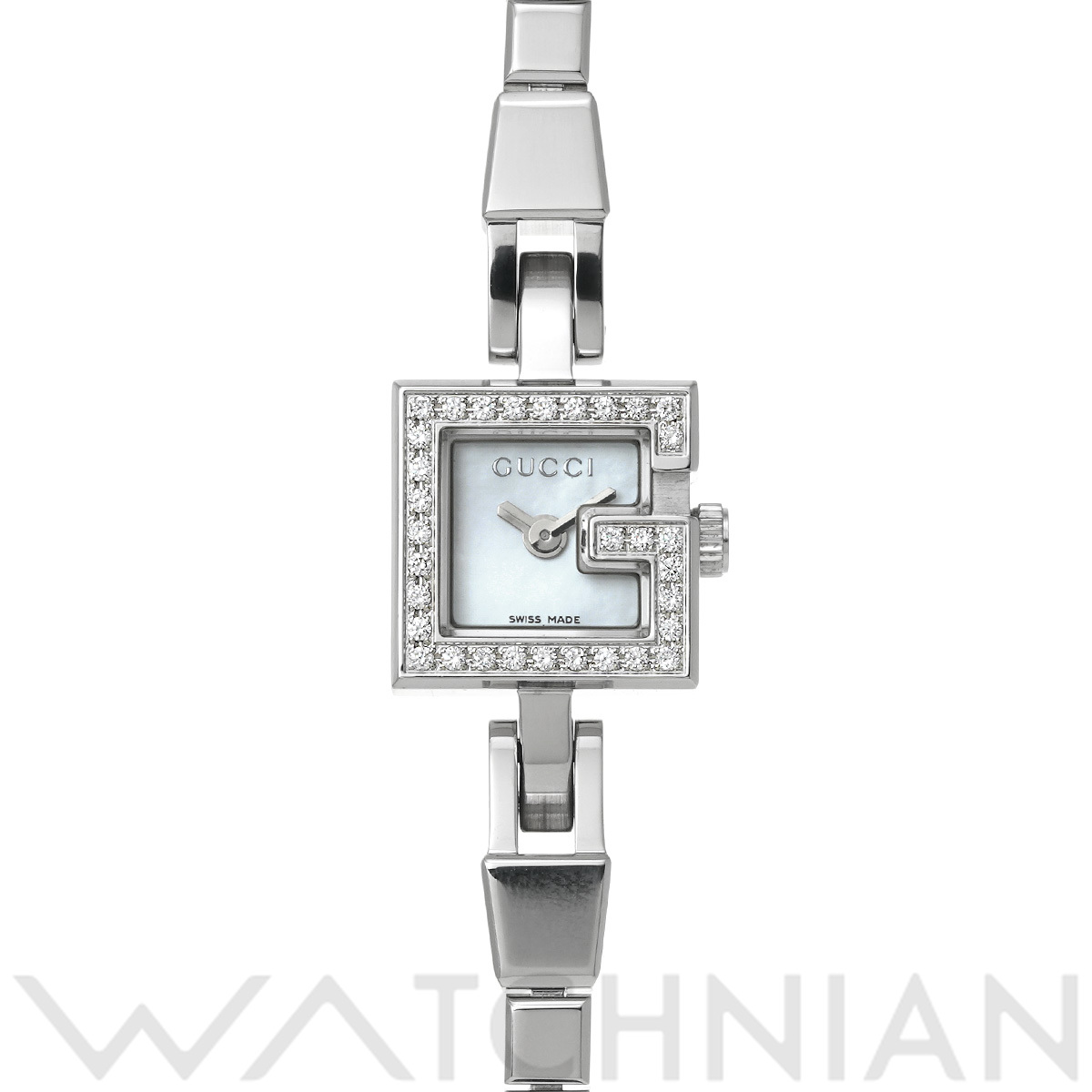 グッチ Gミニ ダイヤベゼル クォーツ 102 ホワイトシェル レディース
