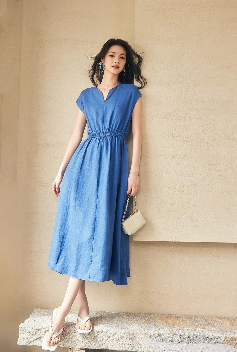 Vネック半袖ロングワンピース – weMALL