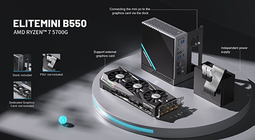MINISFORUM B550の特徴。Ryzen 7 5700Gを搭載し拡張ドックも付属。電源