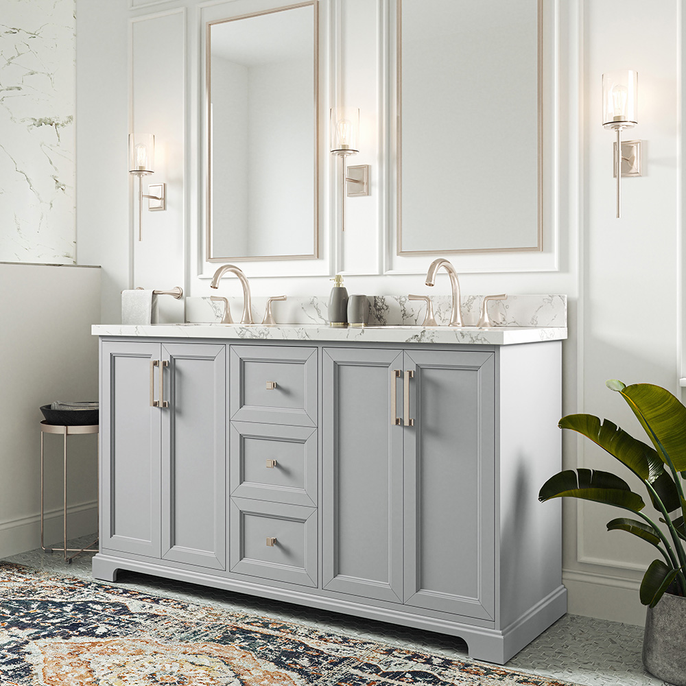 Pittman 60in Muse Gray Dual Sink Bathroom Vanity | Whalen Furniture