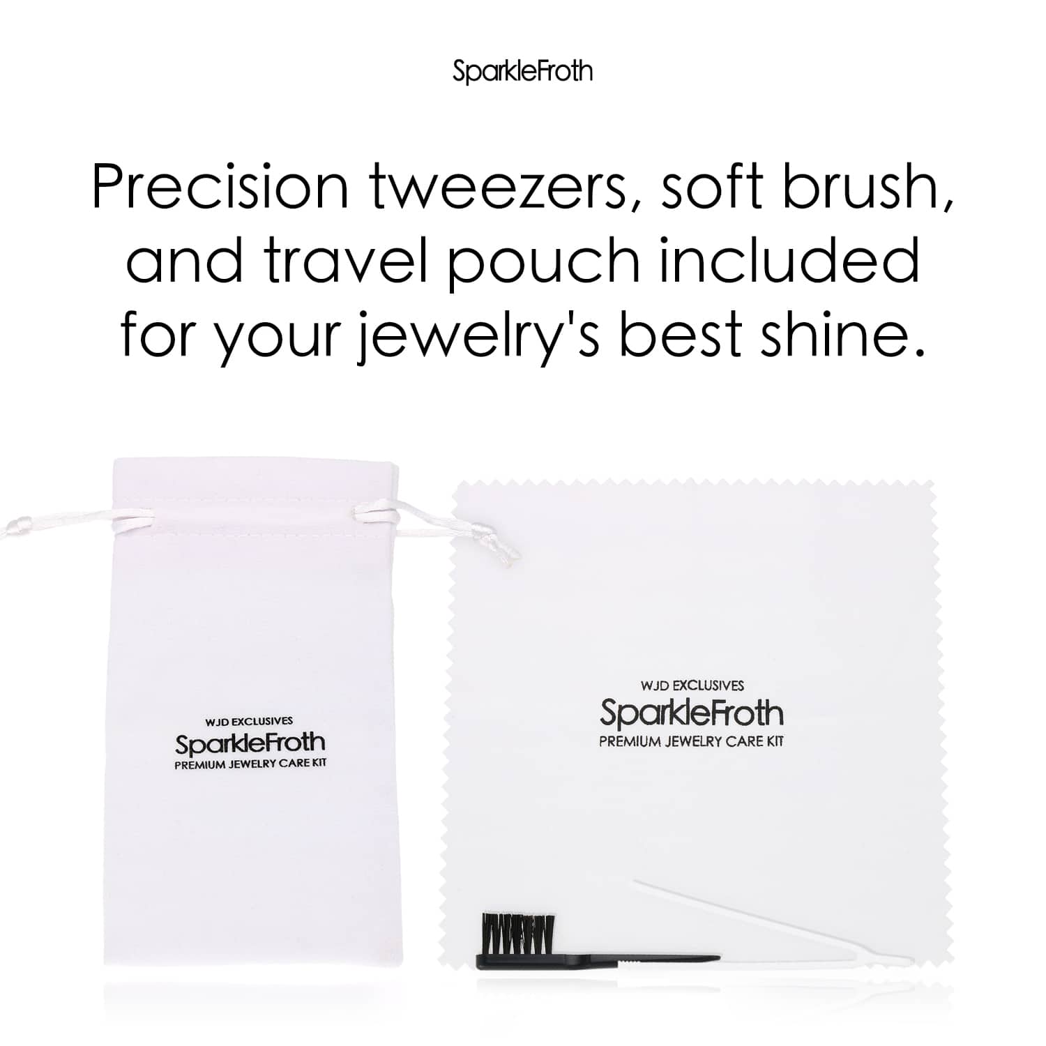 SparkleFroth Jewelry Cleaning Kit for Gold & Silver Brush Tweezers