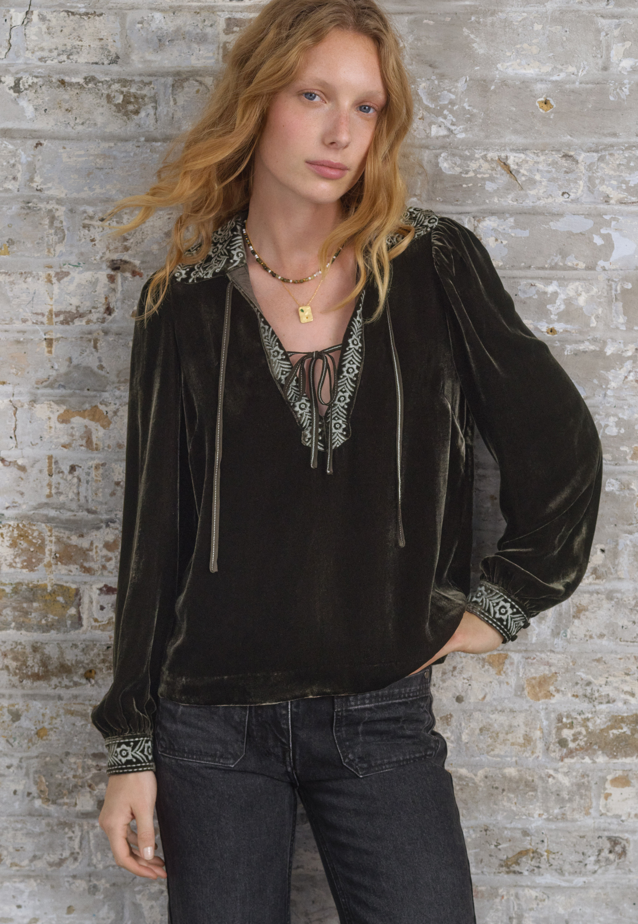 Wrap London - Embroidered silk & viscose velvet blouse