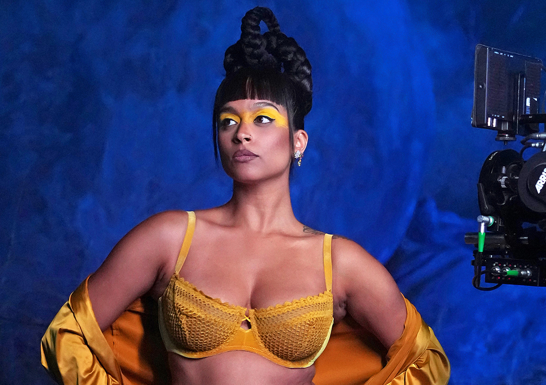 Lilly Singh in 'Savage x Fenty: Vol. 4' Show in Orange Honeycomb Bra