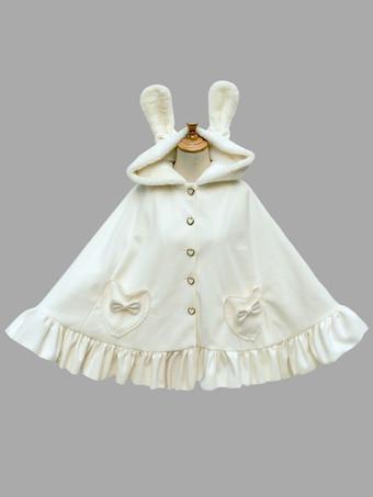 ロリィタケープ 無地 ホワイト スウィート フリル リボン ウサギ