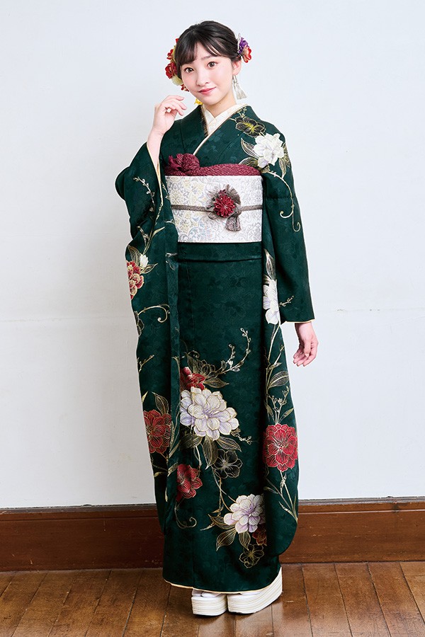 豪華 濃く深い緑からエメラルドグリーンの染め分け 辻ヶ花訪問着 作家