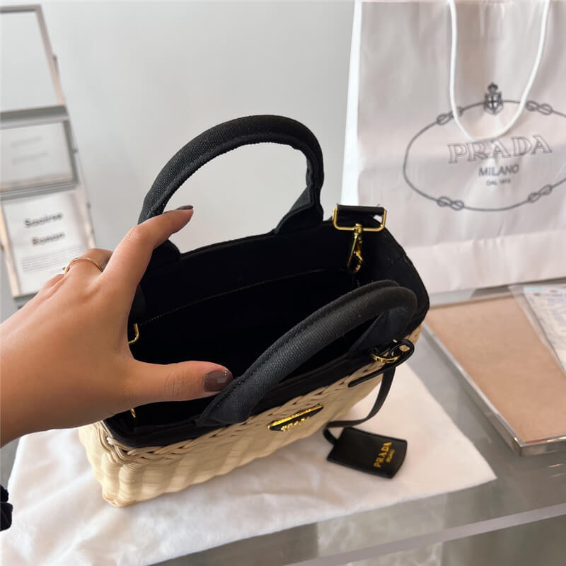 プラダ ショルダー バッグ カナパ ウィッカー かごバッグ レディース