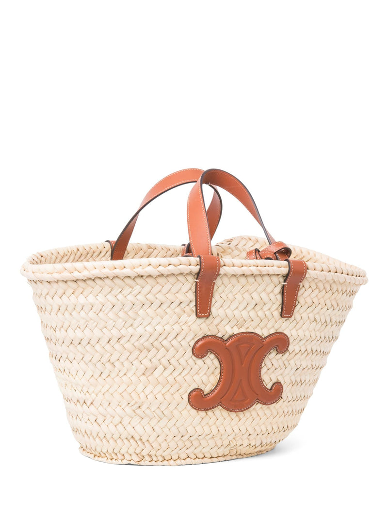 Celine CC Logo Raffia Top Handle Bag Beige Brown