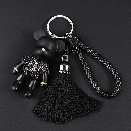 クロムハーツキーホルダーおしゃれクマストラップ PU レザー 黒 可愛い