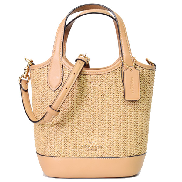 COACH】コーチ かごバッグ ストロー レザー ハンナ バケット ロゴ