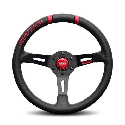 MOMO Drifting Steering Wheel - 330mm Black Leather Red Inserts