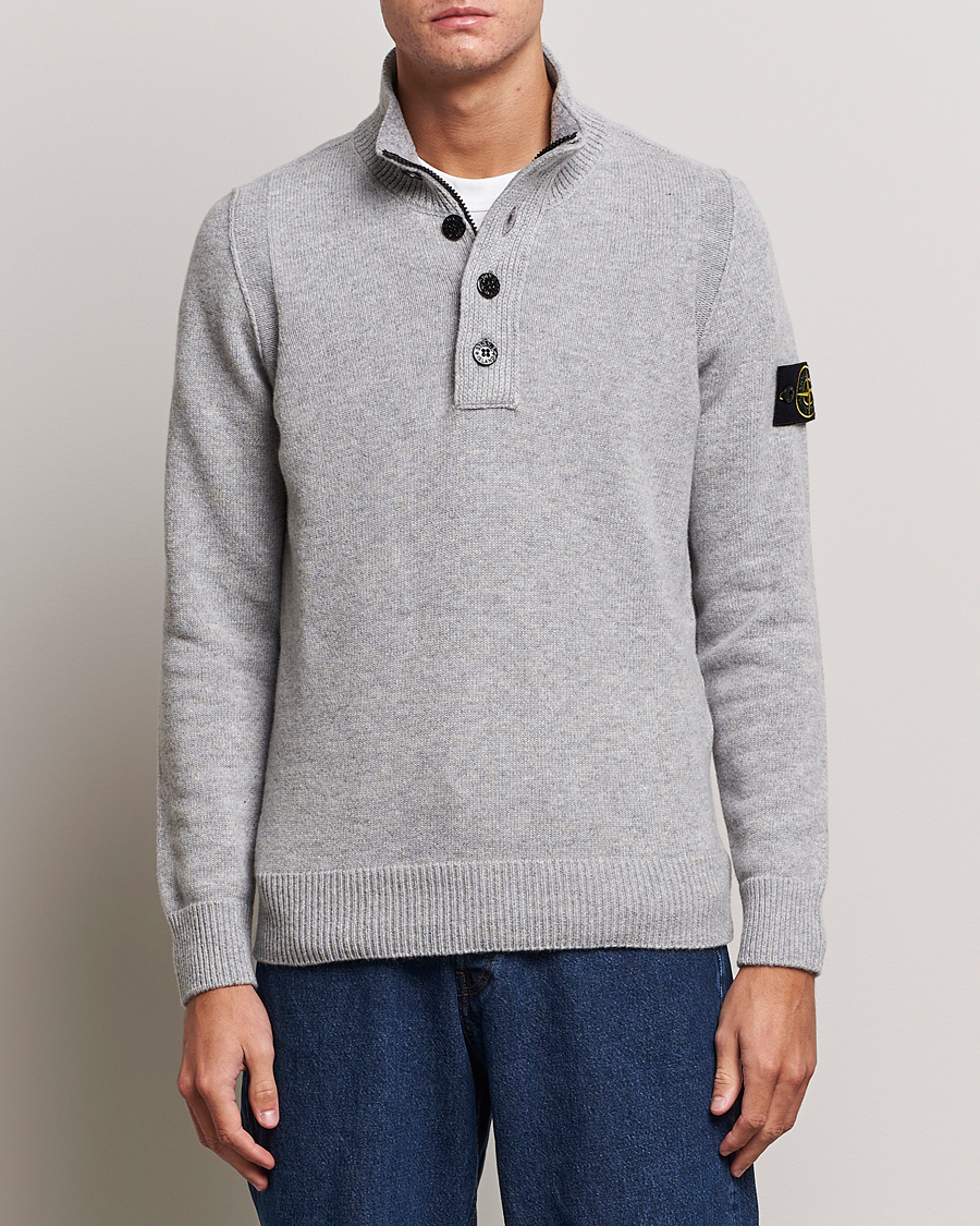 Stone Island Knitted Lambwool Half Button Zip Melange Grey at