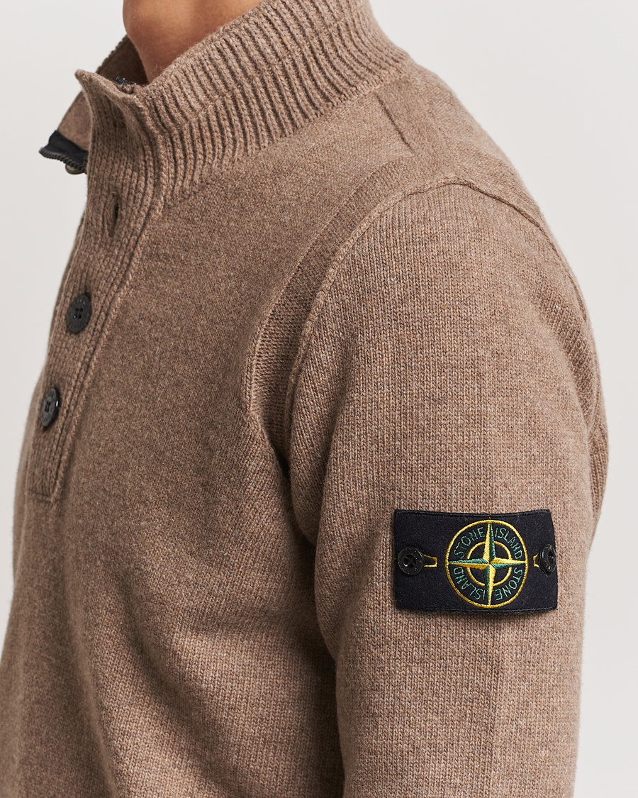 Stone Island Knitted Lambswool Half Button Zip Walnut at