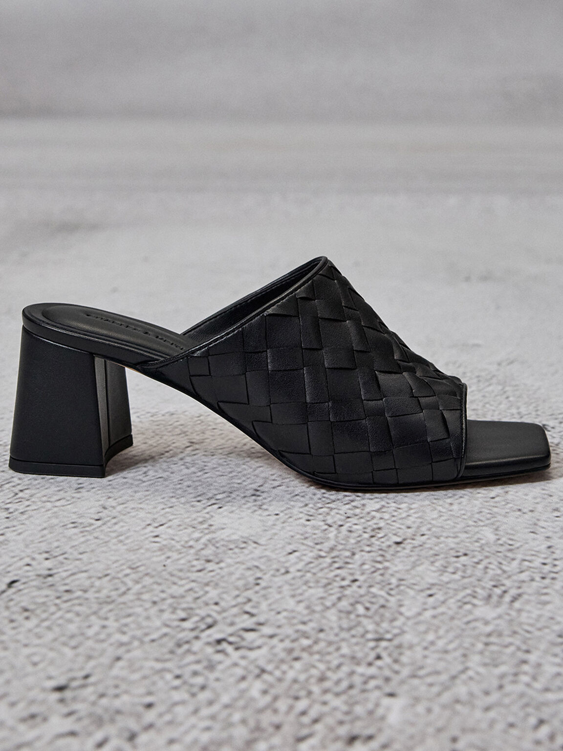 Black Ivette Woven Square-Toe Heeled Mules - CHARLES & KEITH UK