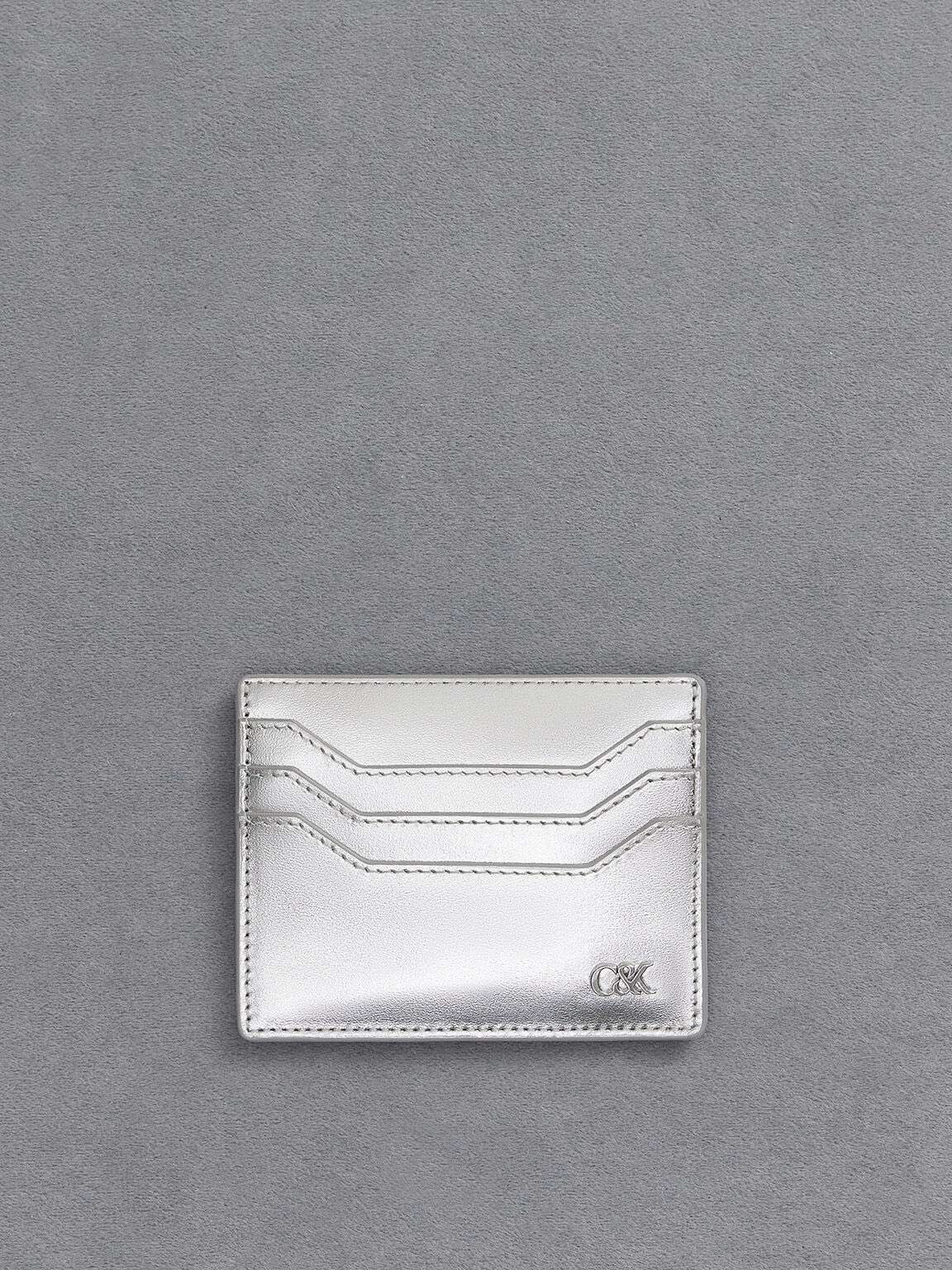 Silver Carli Metallic Leather Multi-Slot Card Holder - CHARLES