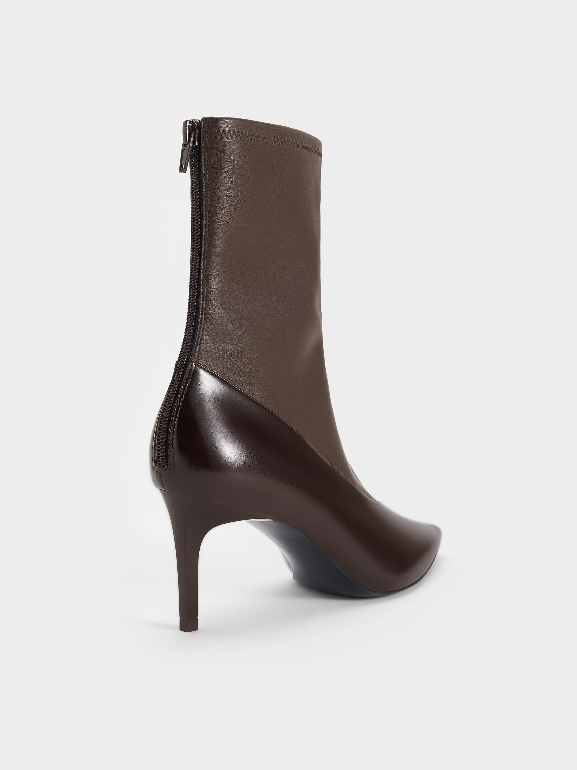 Dark Brown Pointed-Toe Back-Zip Stiletto-Heel Ankle Boots - Dark