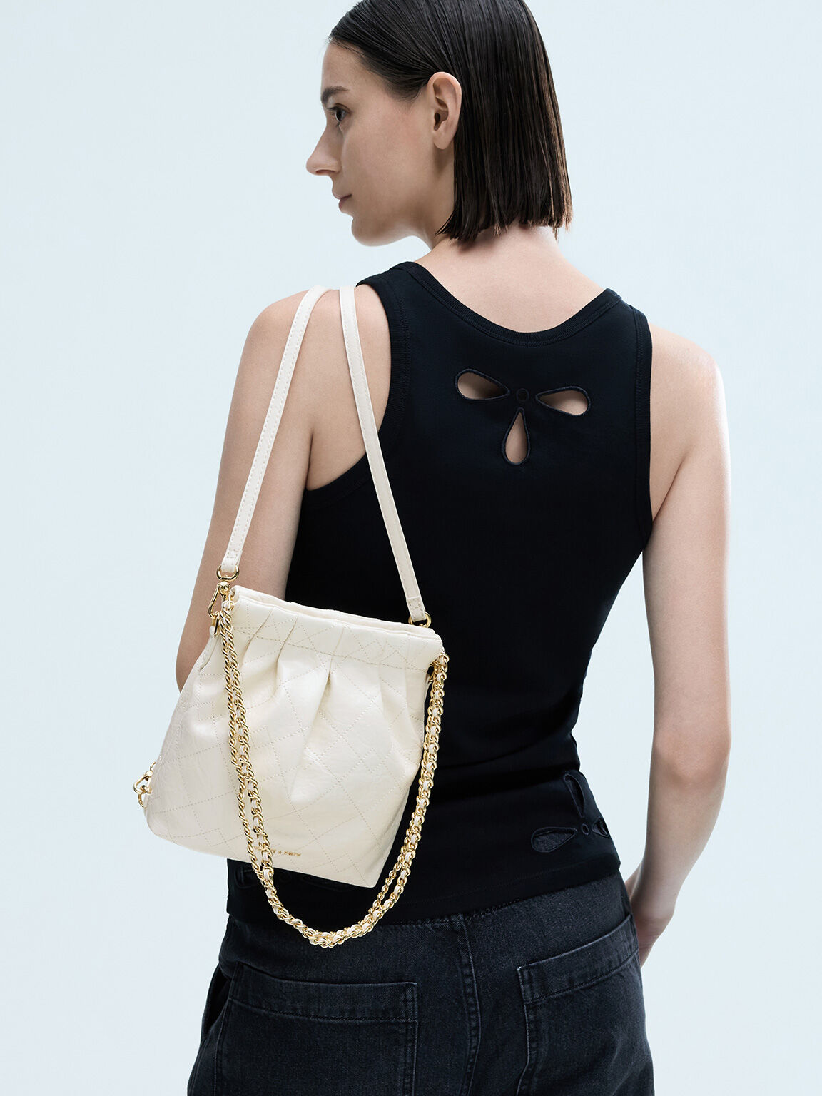 Cream Duo Chain-Handle Two-Way Backpack - Cream - CHARLES & KEITH US