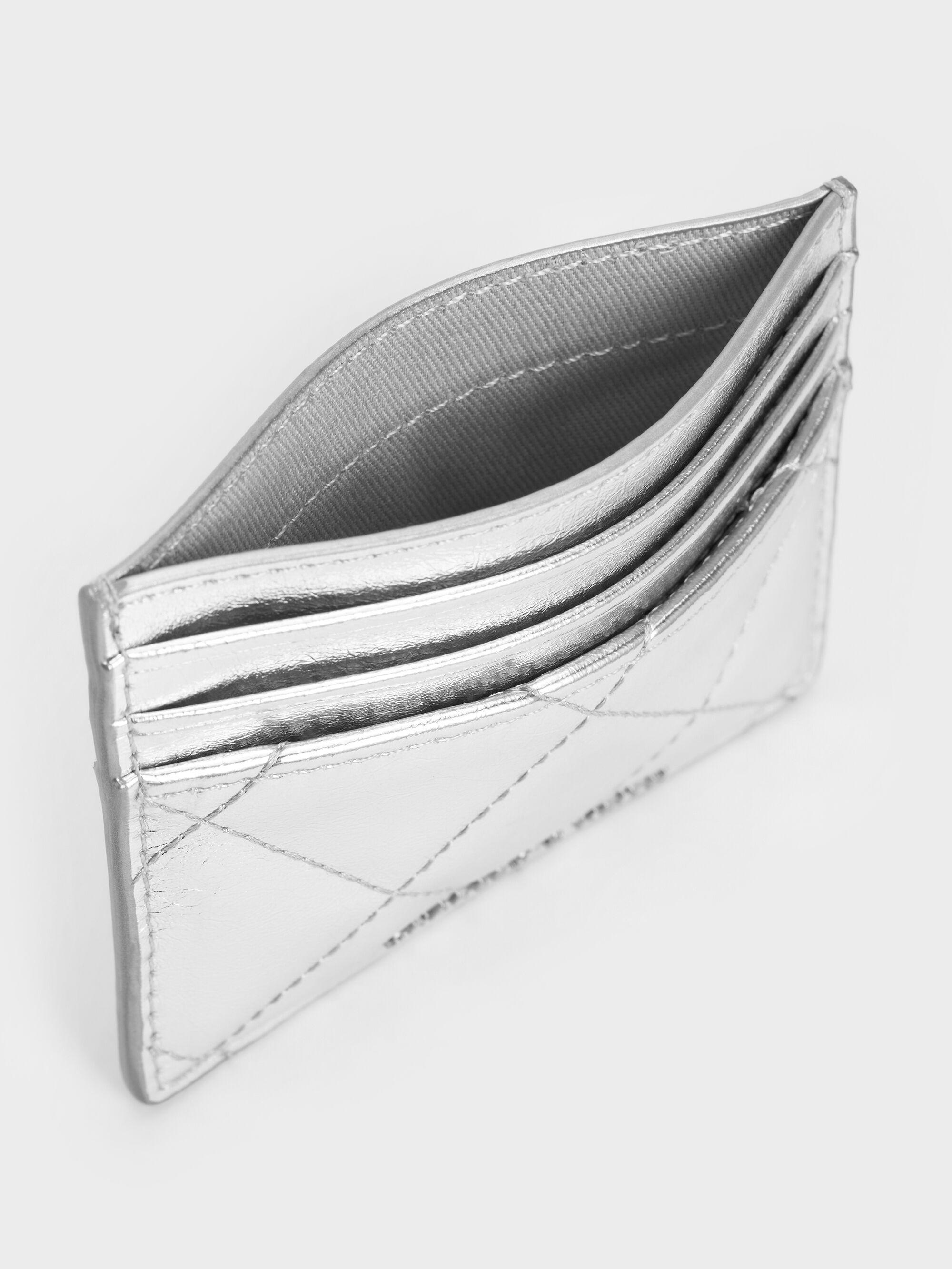 Silver Janie Metallic Quilted Card Holder - CHARLES & KEITH MX