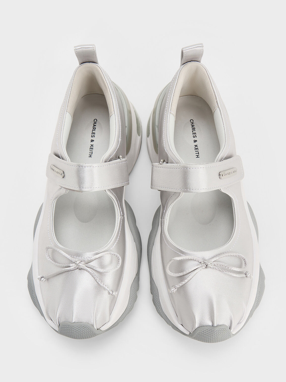Silver Satin Bow Two-Tone Mary Jane Sneakers - Silver - CHARLES