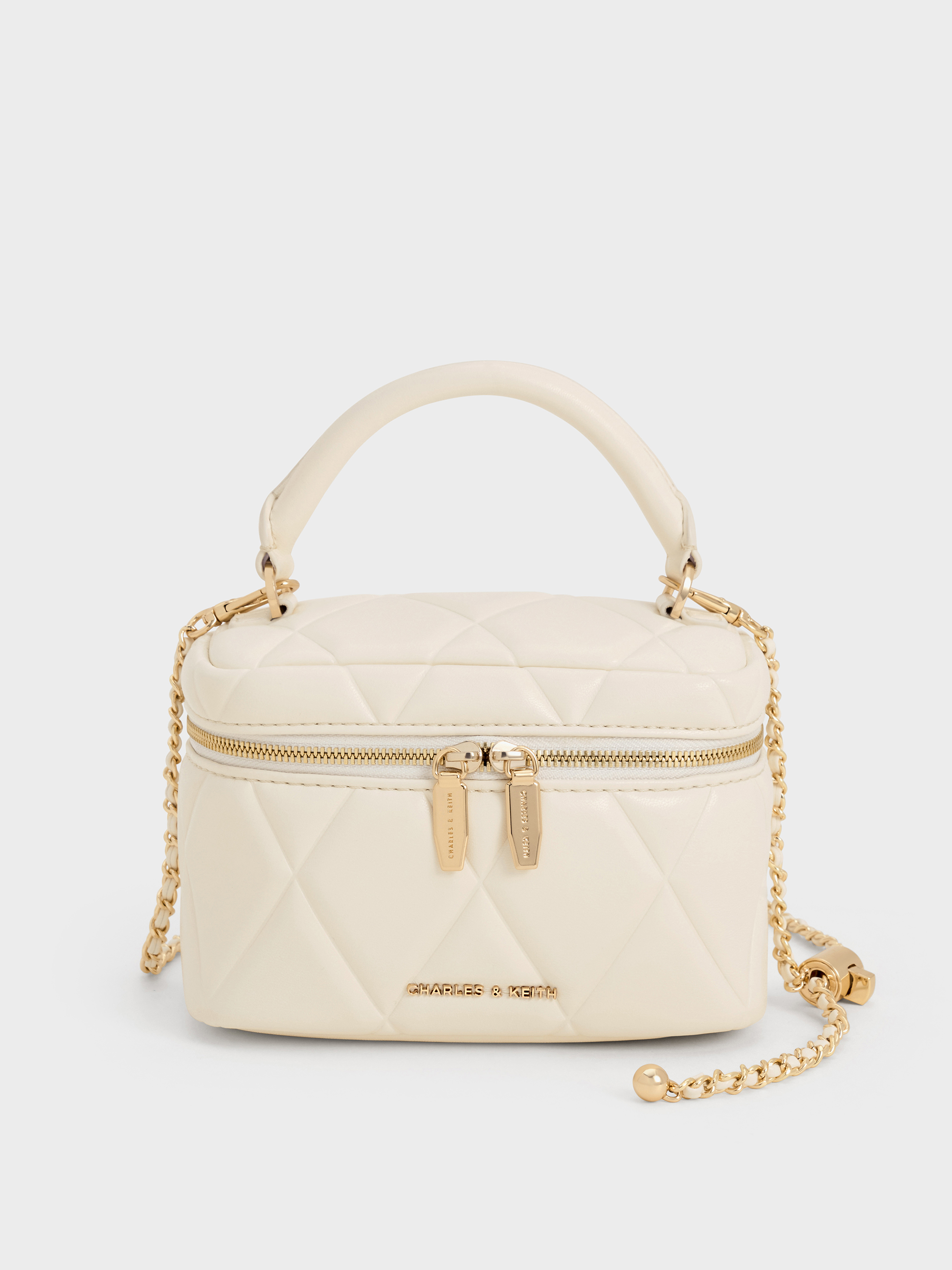 Cream Arwen Quilted Top Handle Vanity Bag - Cream - CHARLES & KEITH US