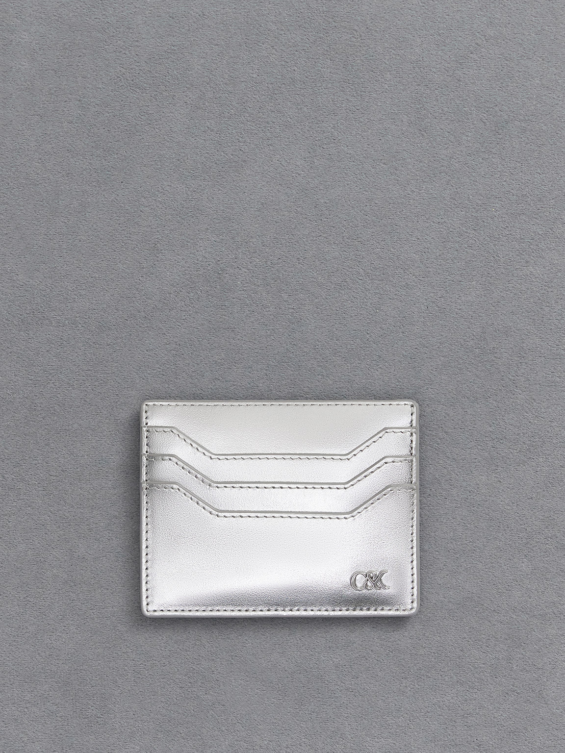 Silver Carli Metallic Leather Multi-Slot Card Holder - Silver